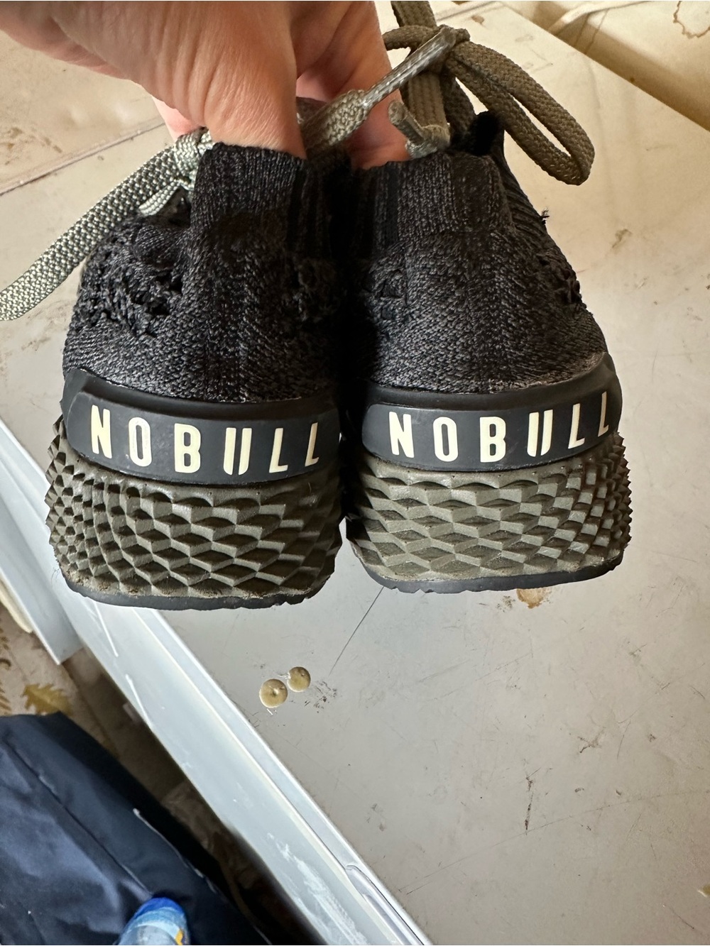 NOBULL Black Knit Trainers with Olive Textured Sole